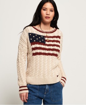 Superdry American Intarsia Női Kötöttáru Fehér | GKDRS5026